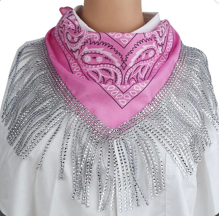 Pink Festival Bandana with Silver Fringe