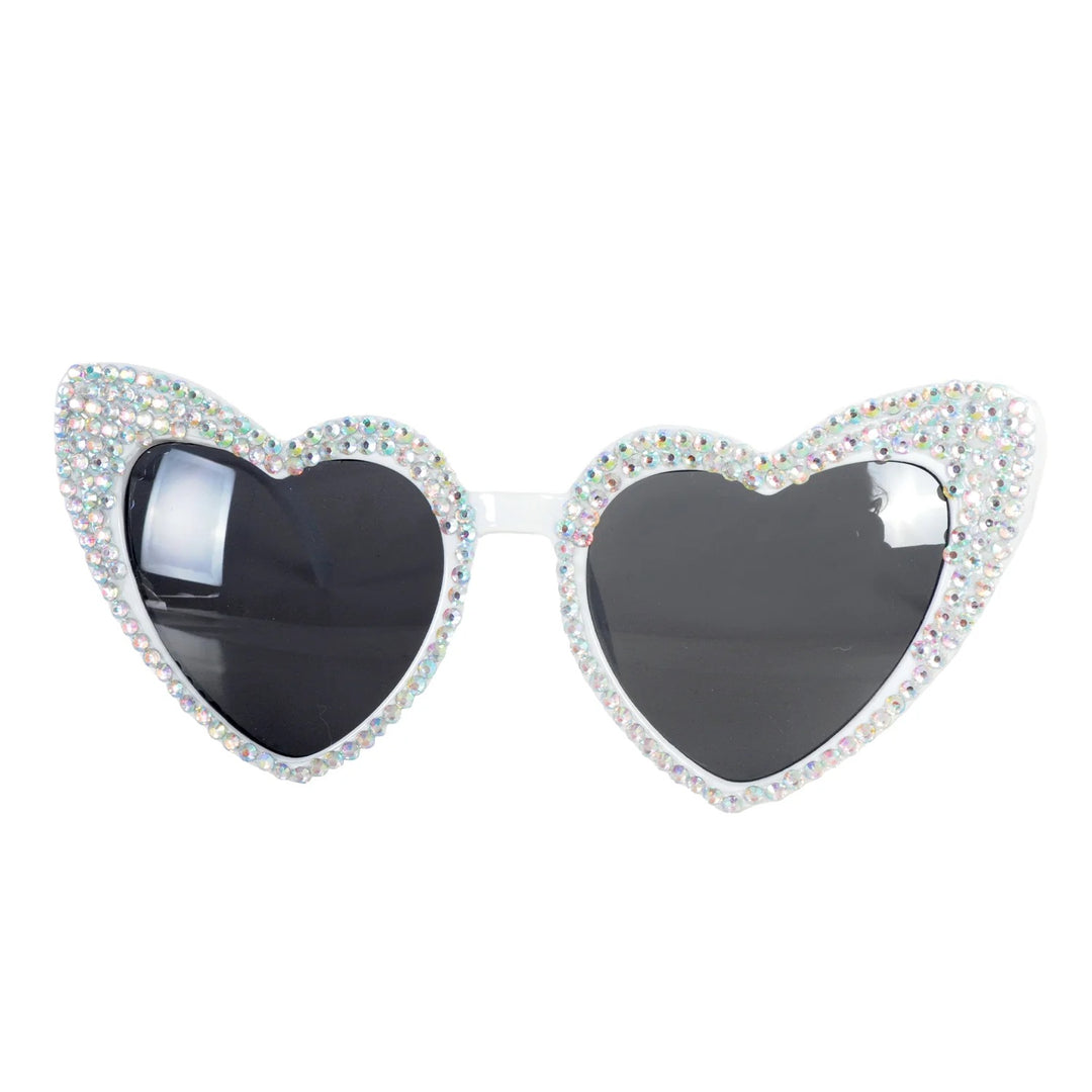 Party Glasses Diamante Hearts - White