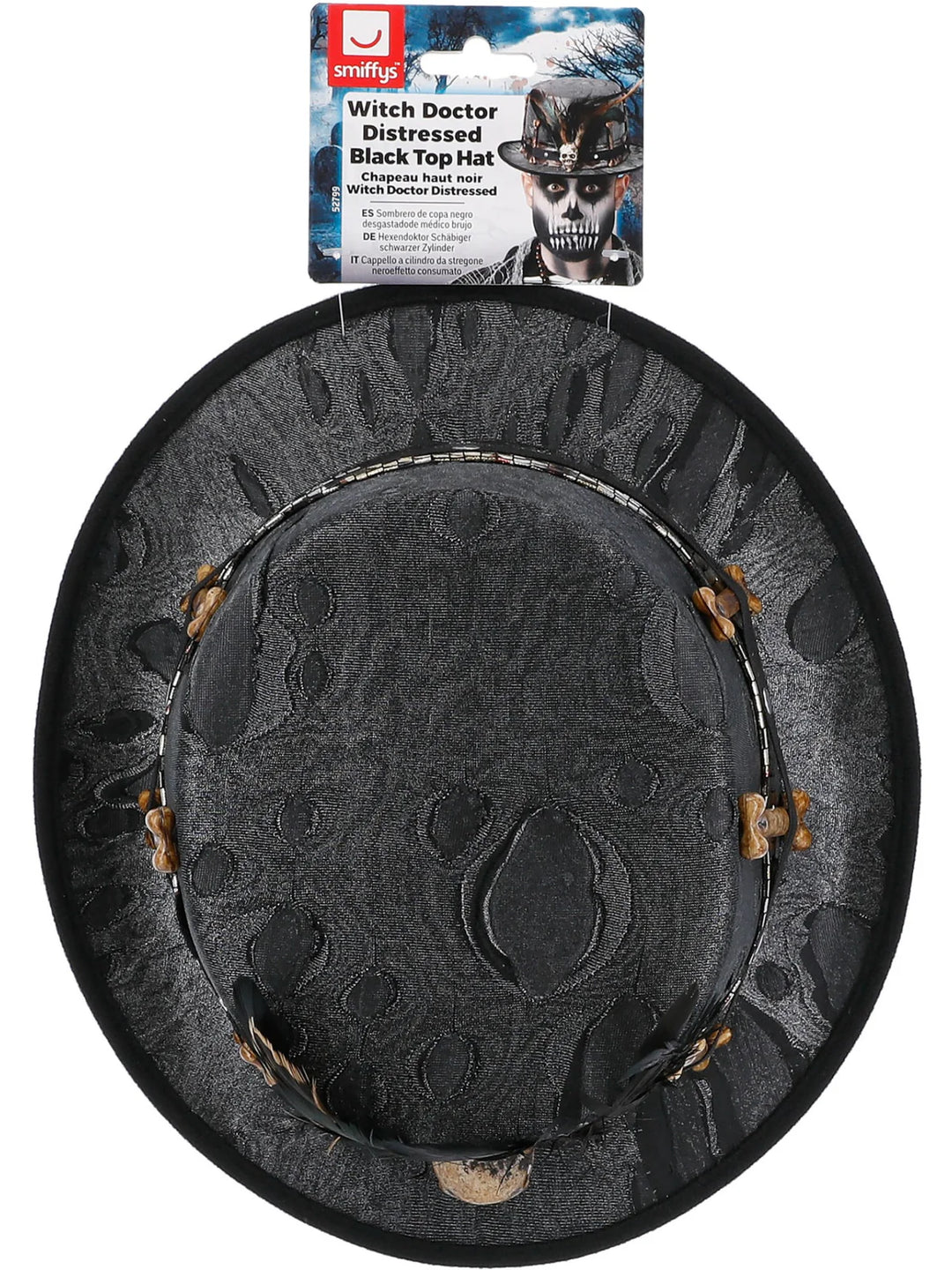 Voodoo Witch Doctor Distressed Black Top Hat