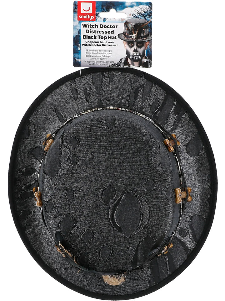 Voodoo Witch Doctor Distressed Black Top Hat