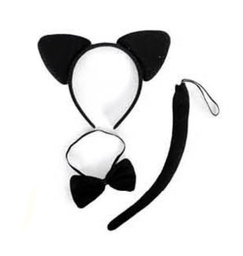 Black Cat Ears, Bow Tie And Tail Set