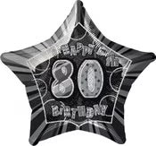 Happy 80th Birthday Star Black Balloon