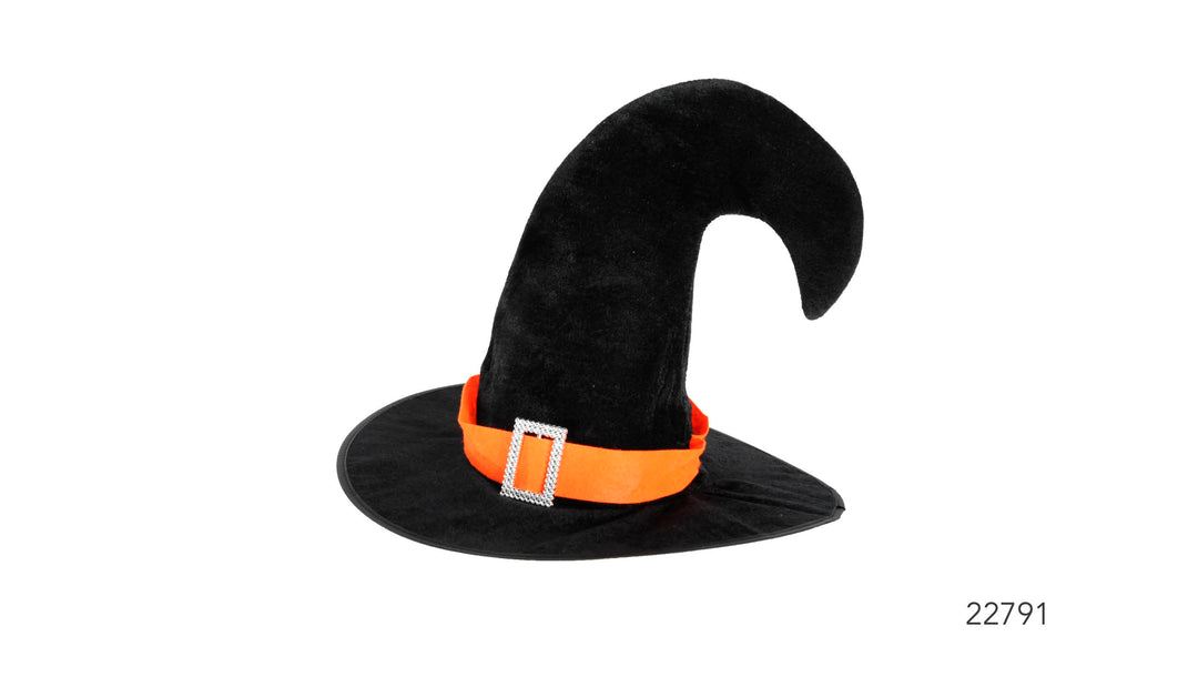 Halloween Velvet Curved Witch Hat with Orange Band