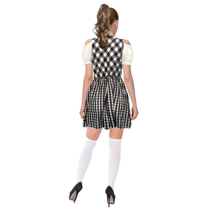 Adult Beer Girl Black Checkered off the Shoulder Costume