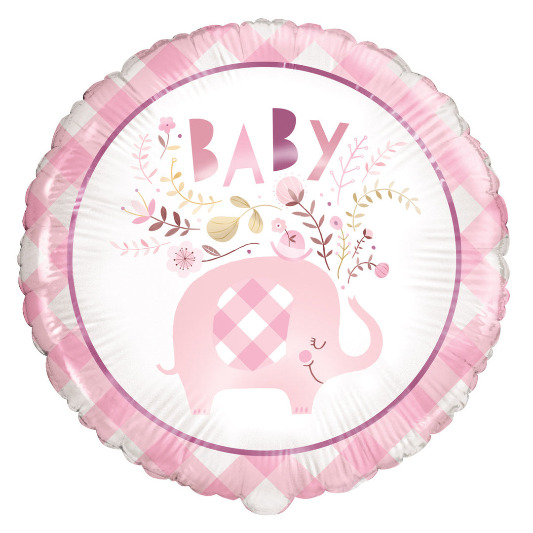 Floral Elephant Baby Shower Pink Foil Balloon