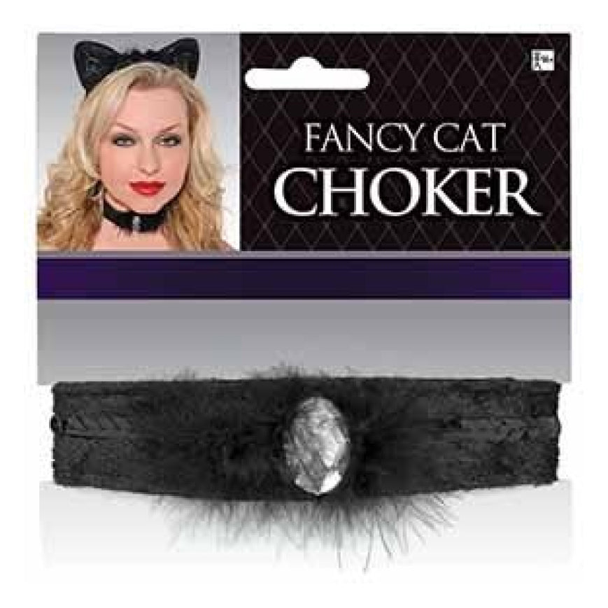 Fancy Black Cat Feather Choker