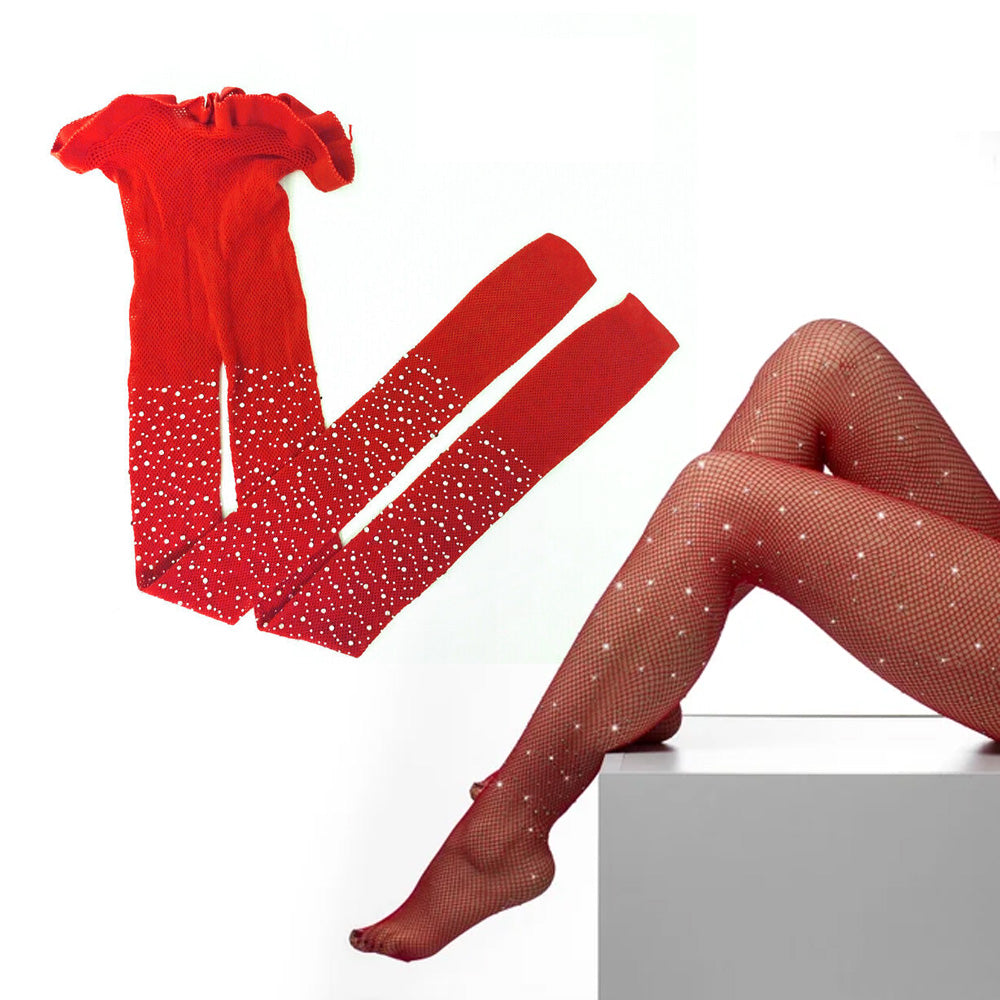Fishnet Pantyhose Red with Crystals