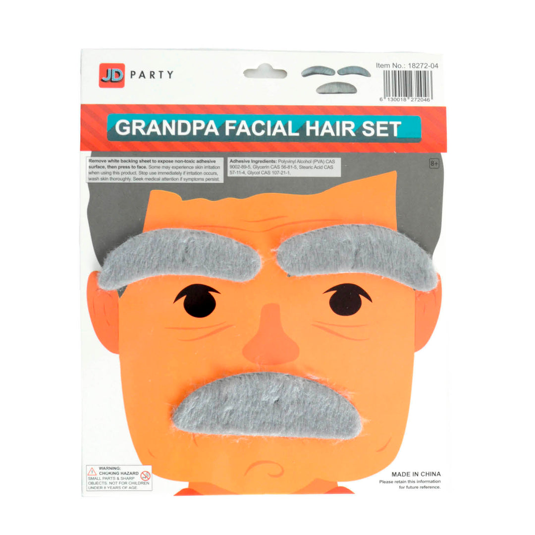 Grandpa Furry Eyebrows & Moustache Set - Grey