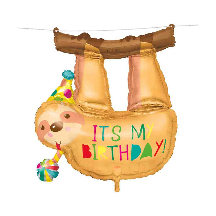 SuperShape Hanging Sloth "It's My Birthday" Foil Balloon