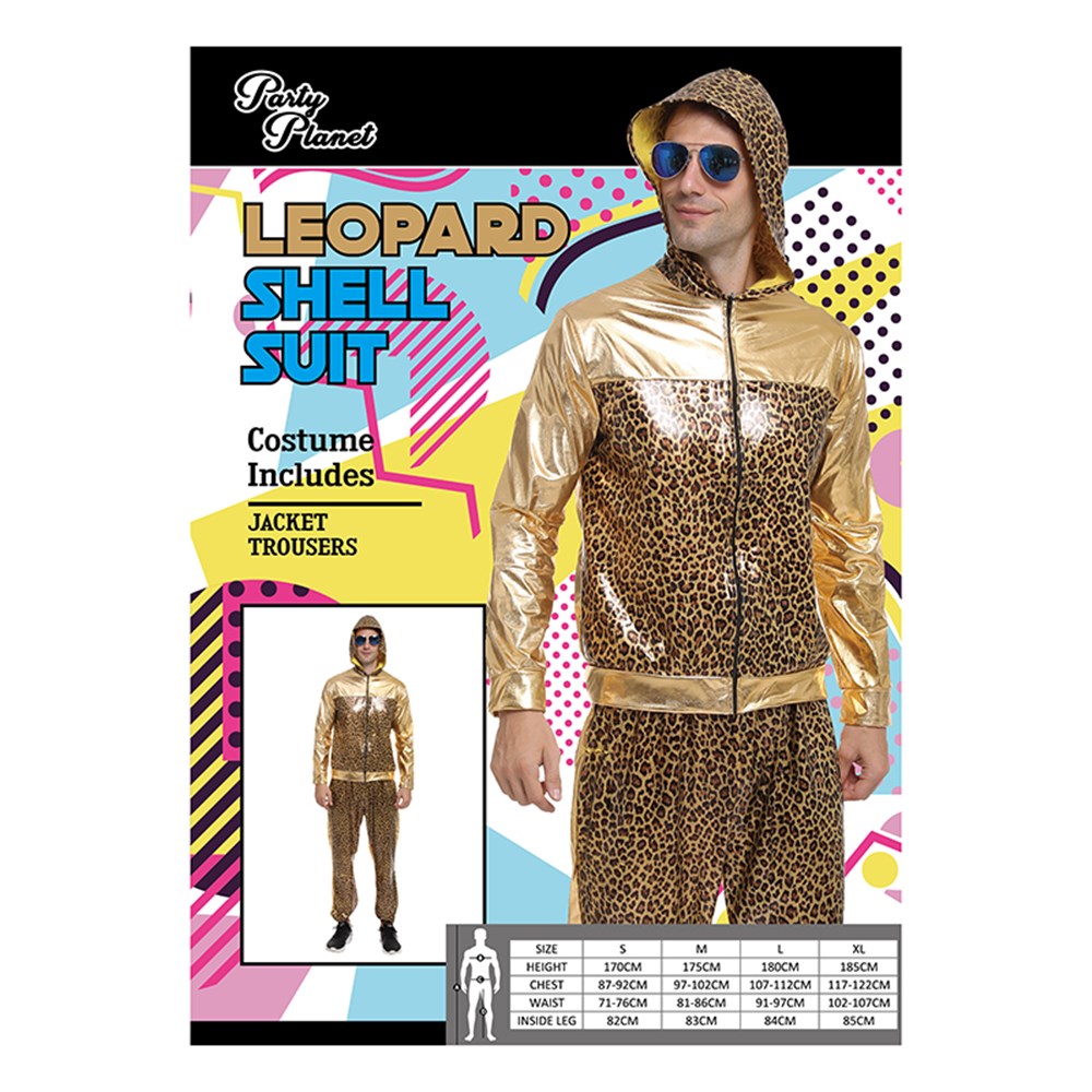 80s Men's Shell Suit Costume - Leopard Print