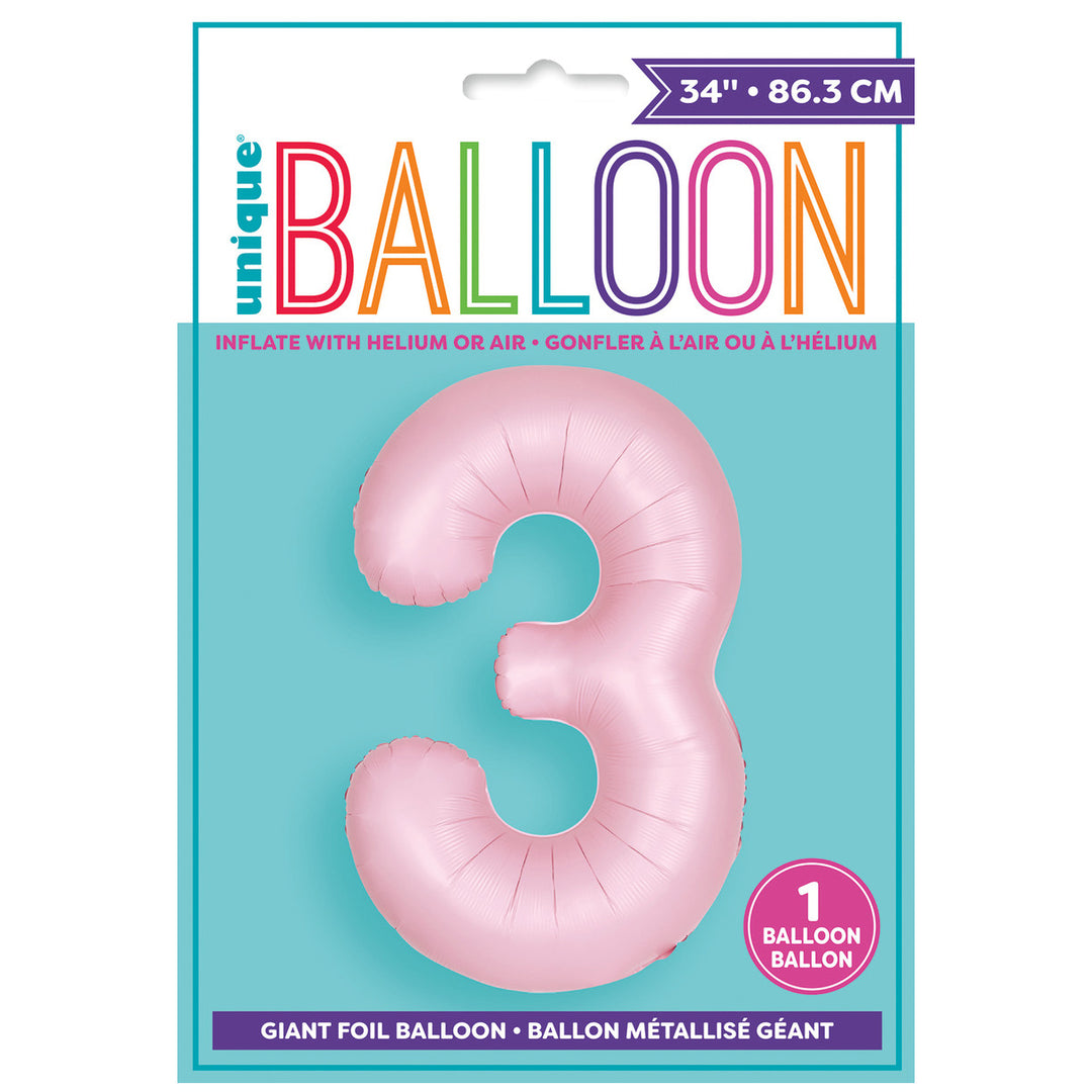 Matte Lovely Pink Giant Number 3 Foil Balloon