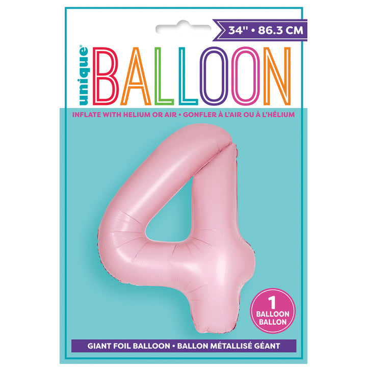 Matte Lovely Pink Giant Number 4 Foil Balloon