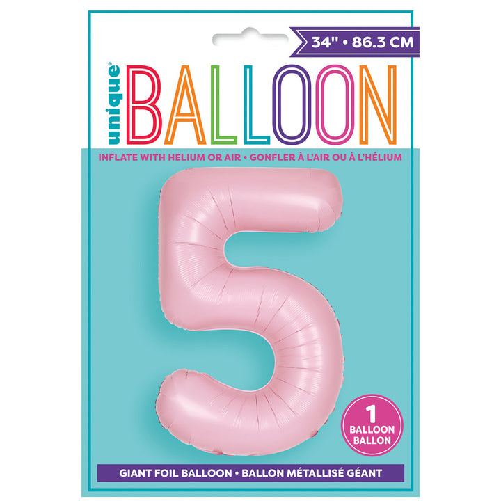 Matte Lovely Pink Giant Number 5 Foil Balloon