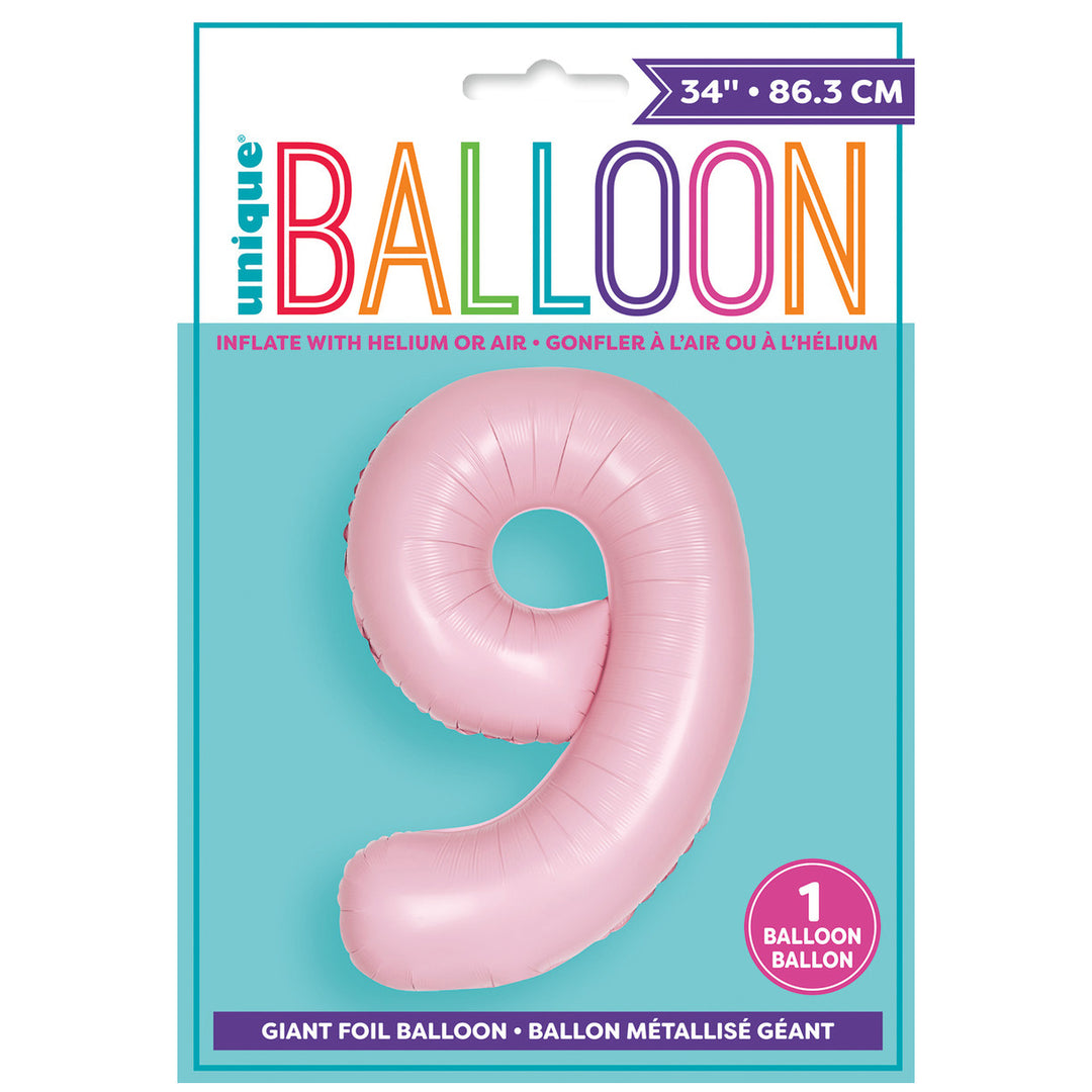 Matte Lovely Pink Giant Number 9 Foil Balloon