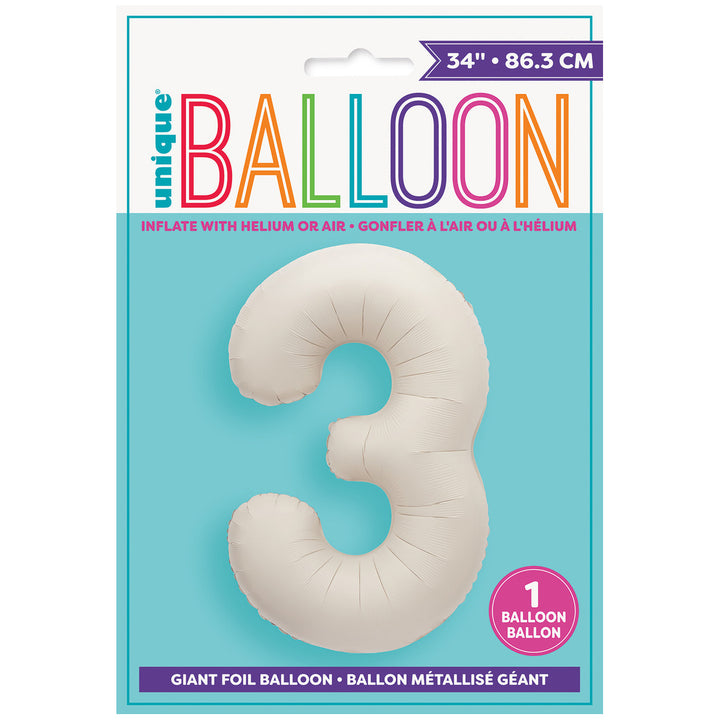 Matte Nude Giant Number 3 Foil Balloon