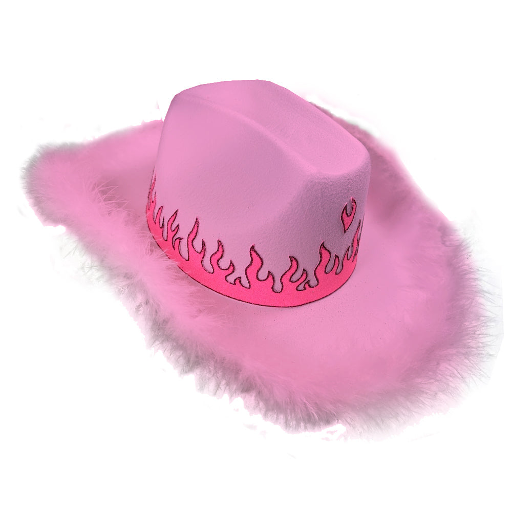 Pink Festival Hat With Silver Glitter Flame Design