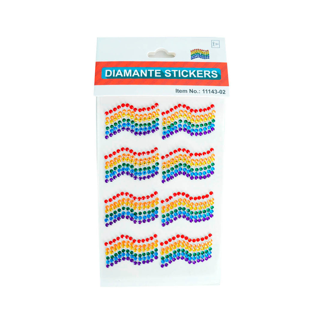 Rainbow Diamante Stickers - Wavy Flag