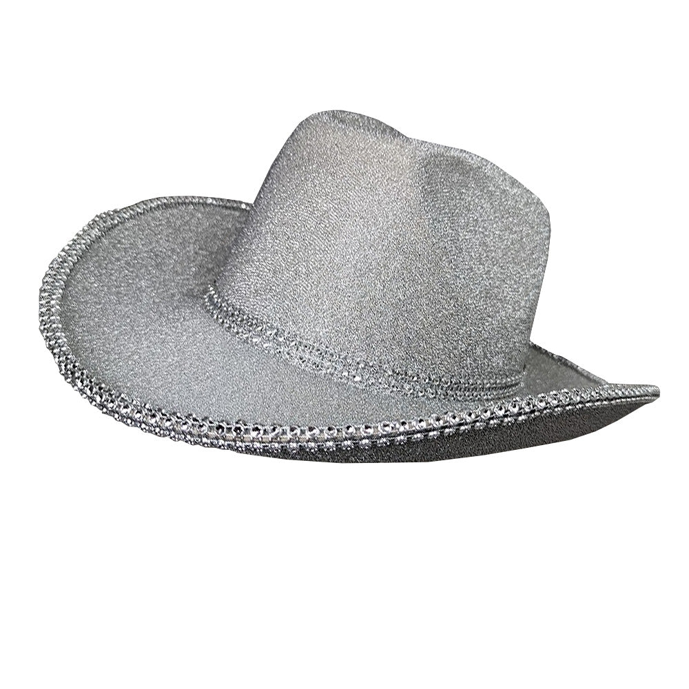 Silver Glitter Festival Cowboy Hat With Silver Sequin Trim