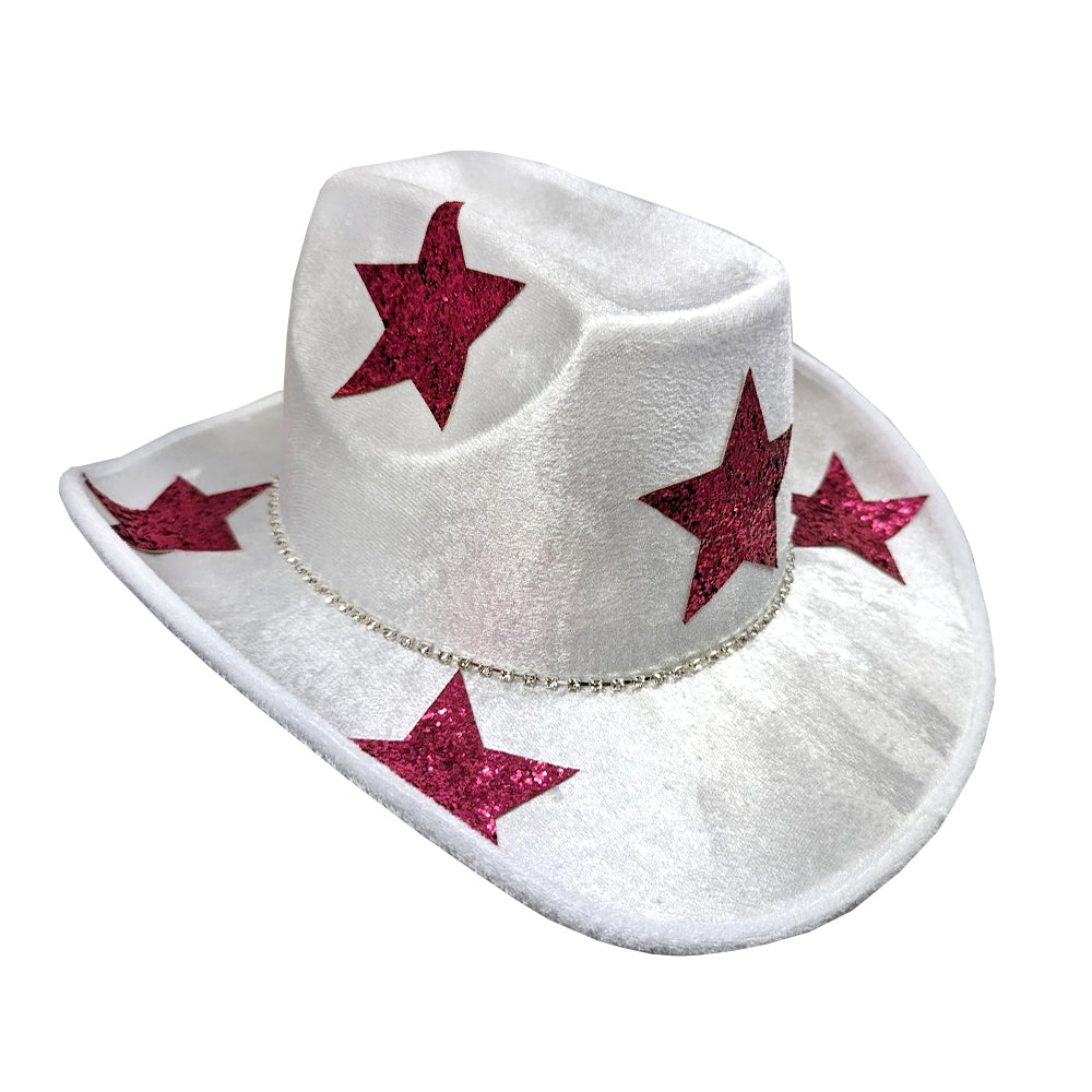 White Festival Hat With Pink Metallic Stars