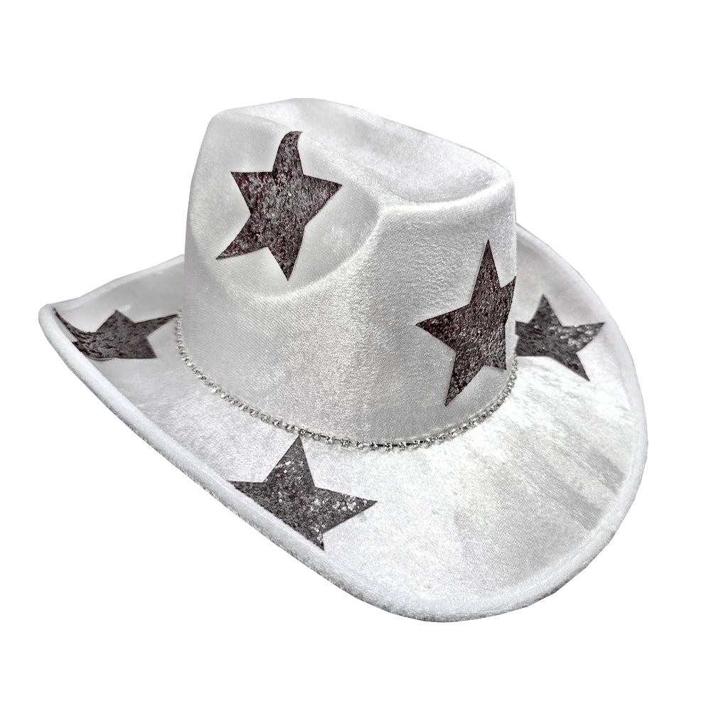 White Festival Hat With Silver Metallic Stars