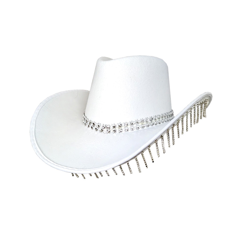 White Festival Cowboy Hat With Diamanté Strands