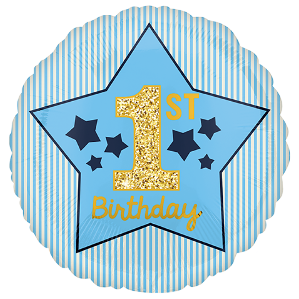 1st Birthday Blue & Gold Boy Foil Balloon