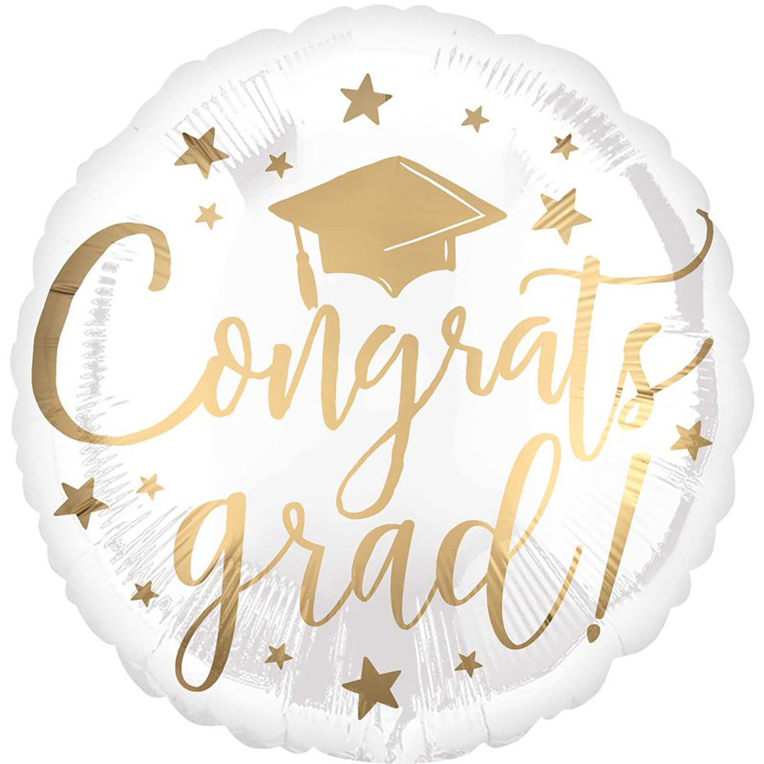 Congrats Grad White & Gold Foil Balloon