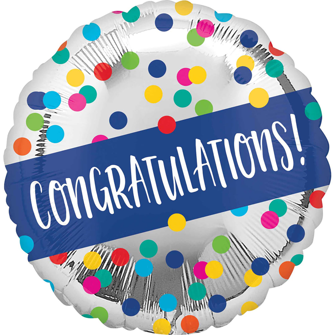 Congratulations Silver Dots Foil Balloon