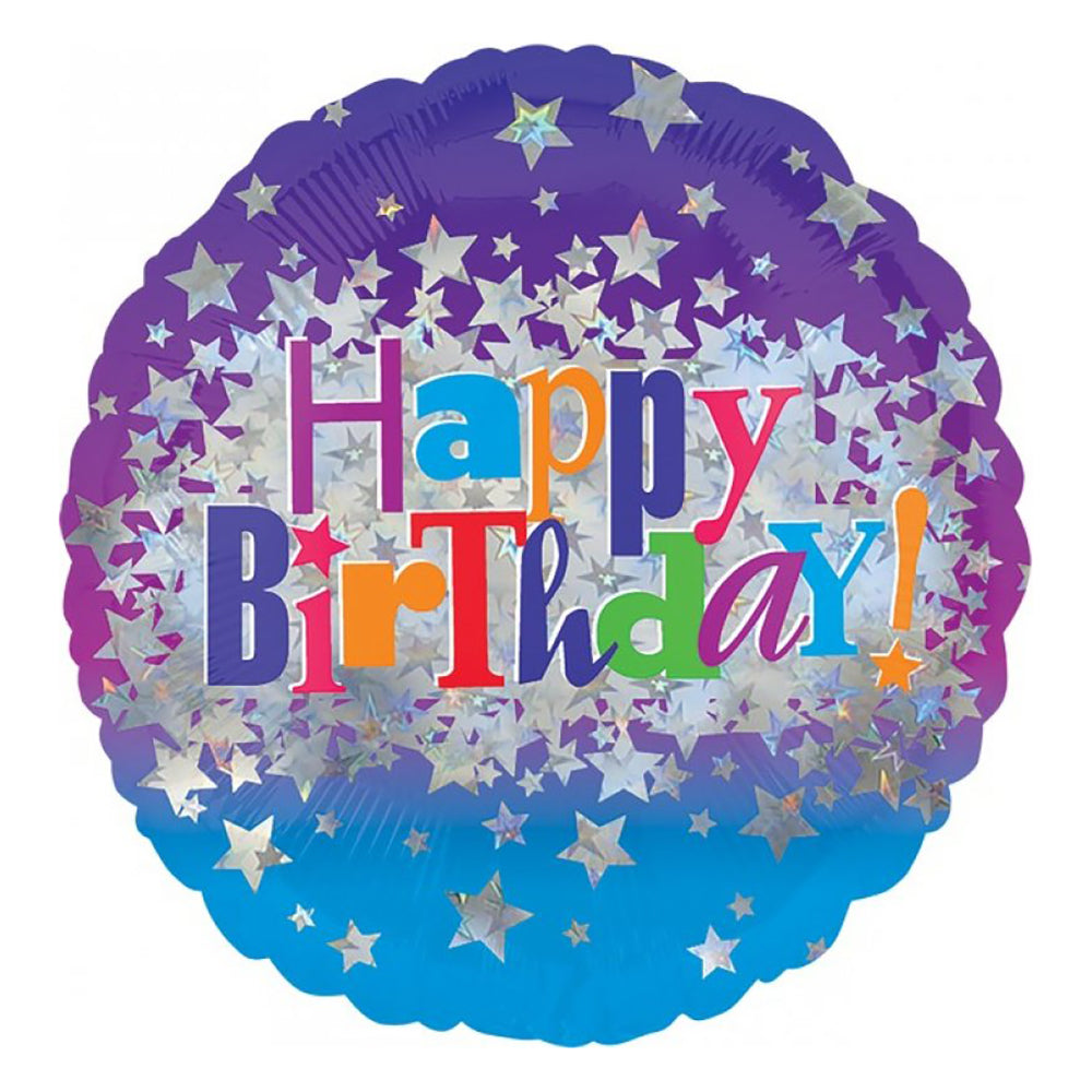 Holographic Happy Birthday Bright Stars Balloon