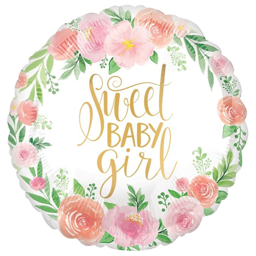 Floral Sweet Baby Girl Foil Balloon