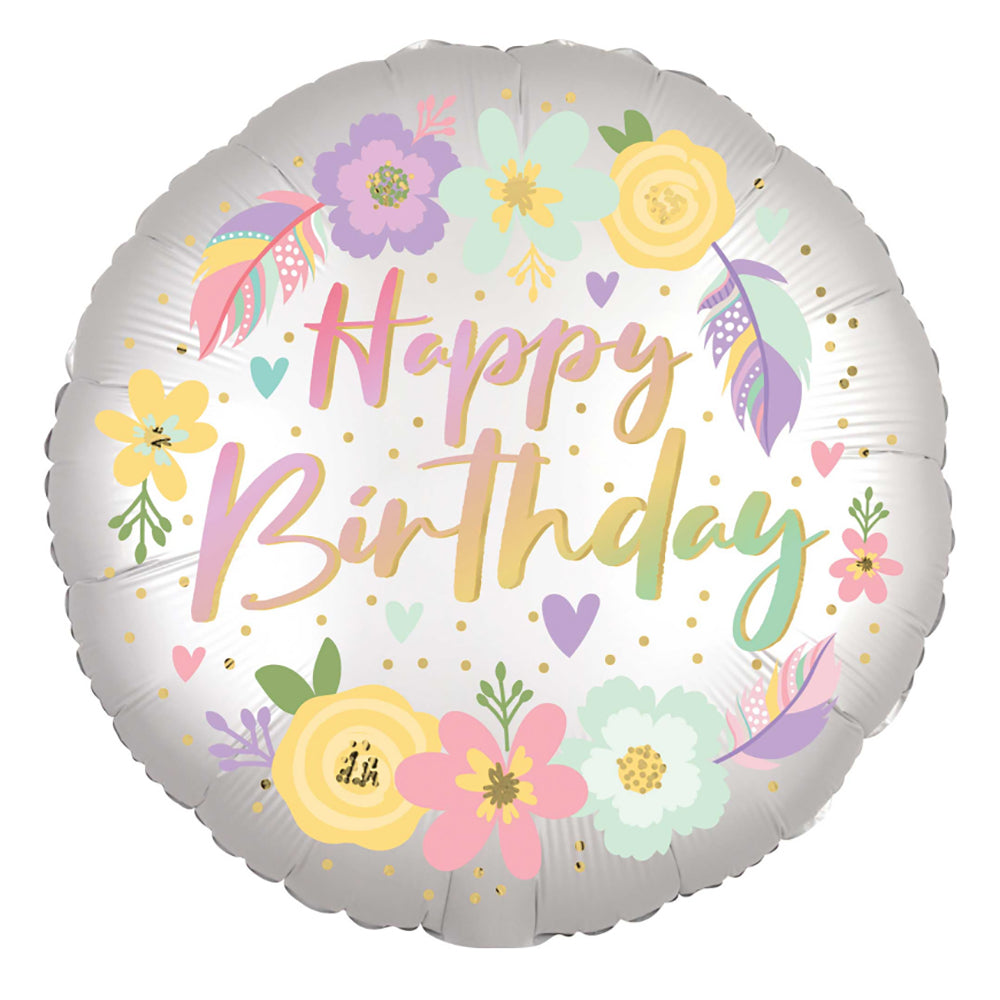 Boho Happy Birthday Satin Flowers Balloon