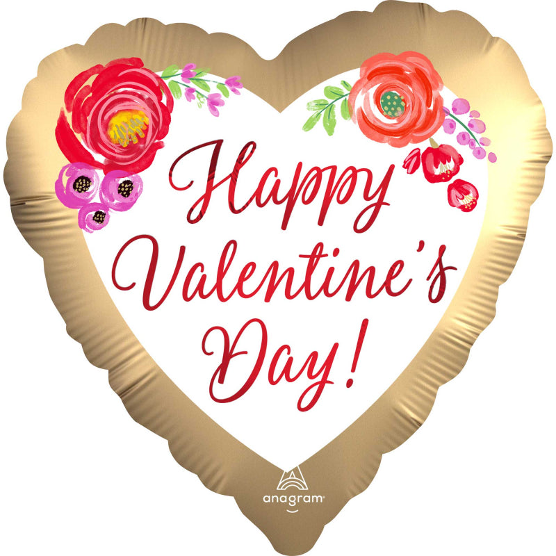 Happy Valentine's Day Satin Watercolour Floral Foil Balloon