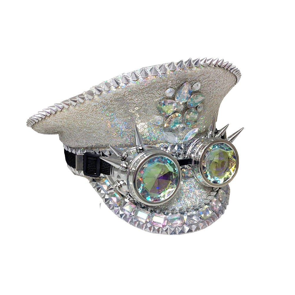 Silver Sequinned Festival Hat with Goggles