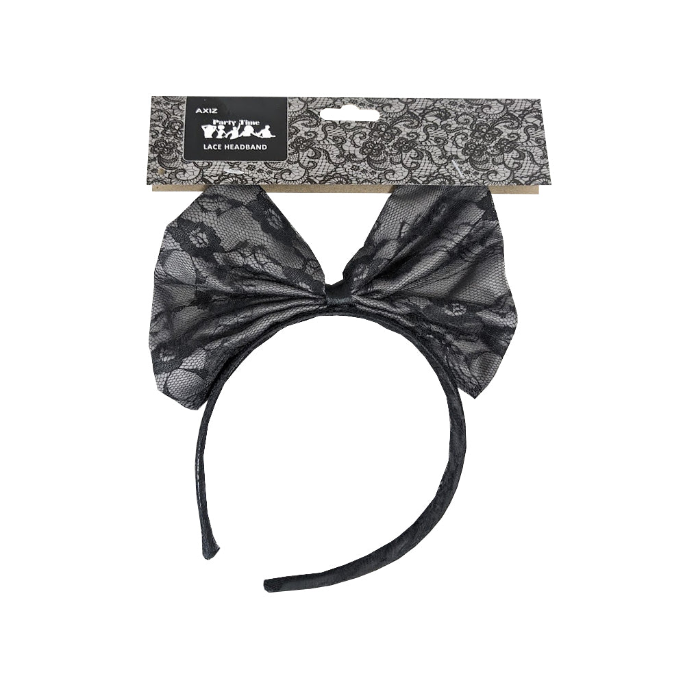80s Black Lace Bow Headband
