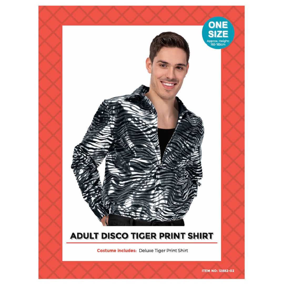 Adult Deluxe Disco Tiger Print Shirt - Silver