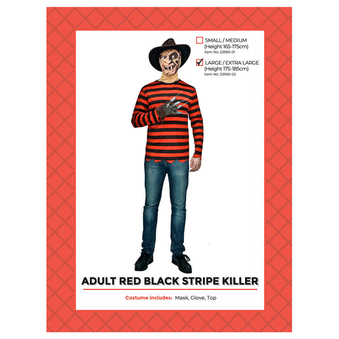 Adult Red Black Stripe Killer Man Costume