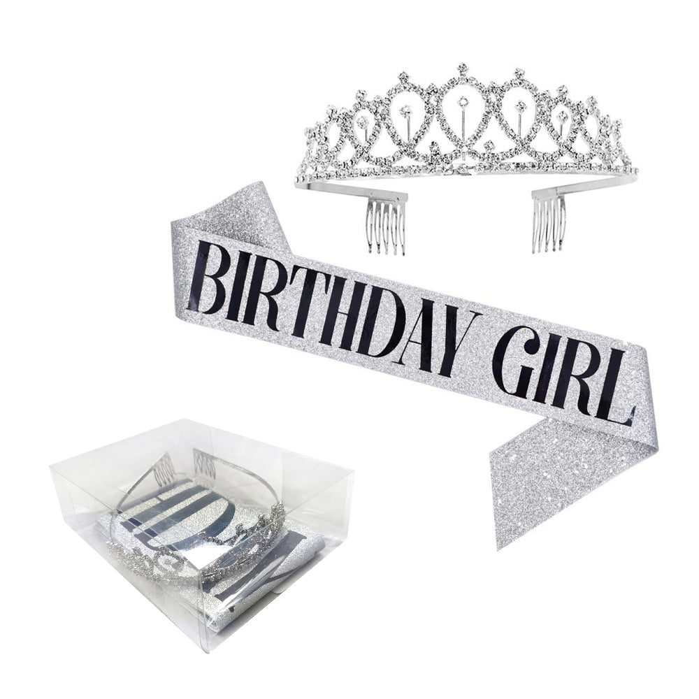 Birthday Girl Tiara & Sash Set - Black & Silver