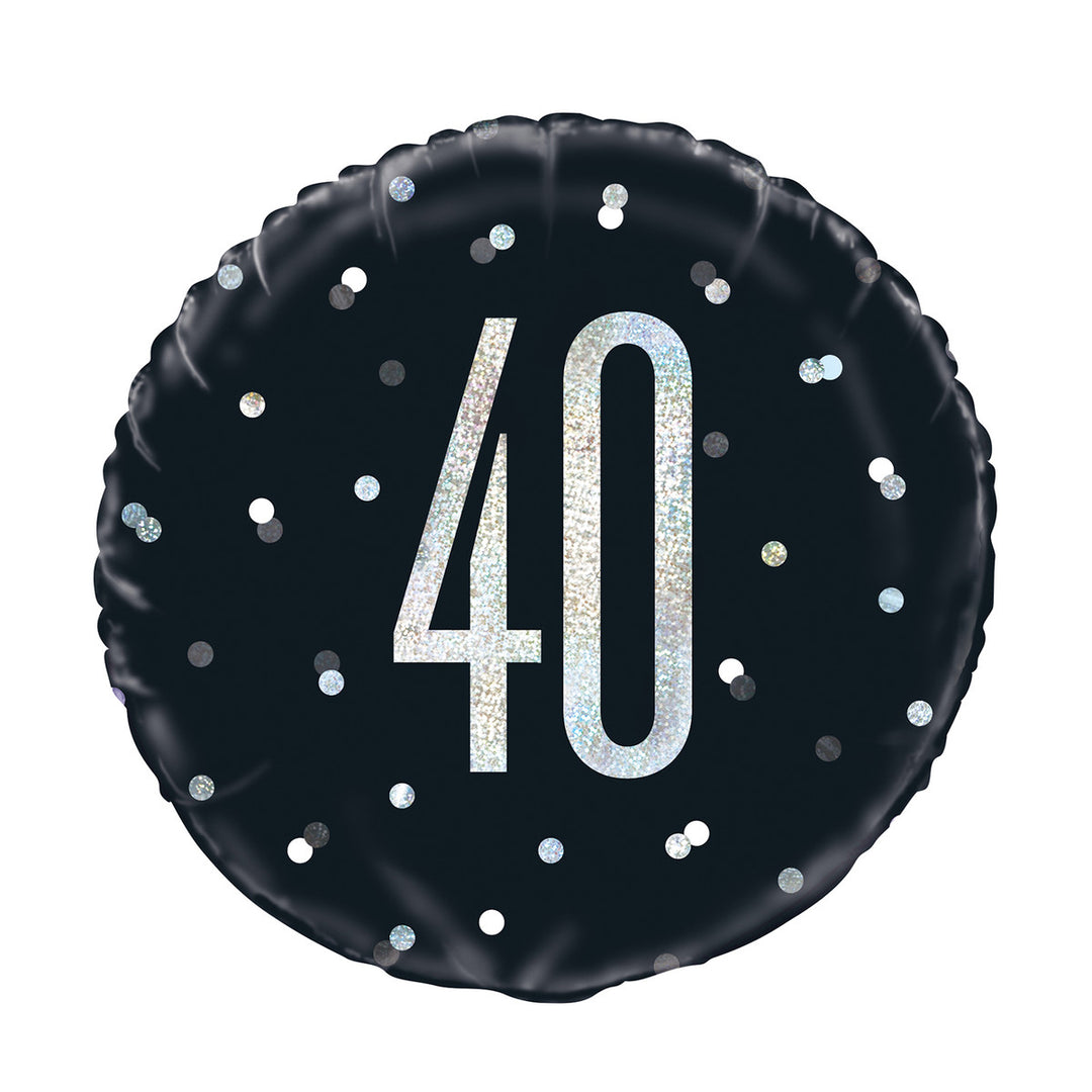 Black And Silver "40" Foil Prismatic Balloon
