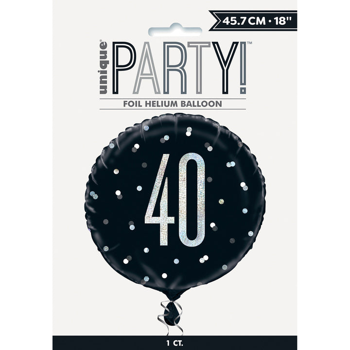 Black And Silver "40" Foil Prismatic Balloon