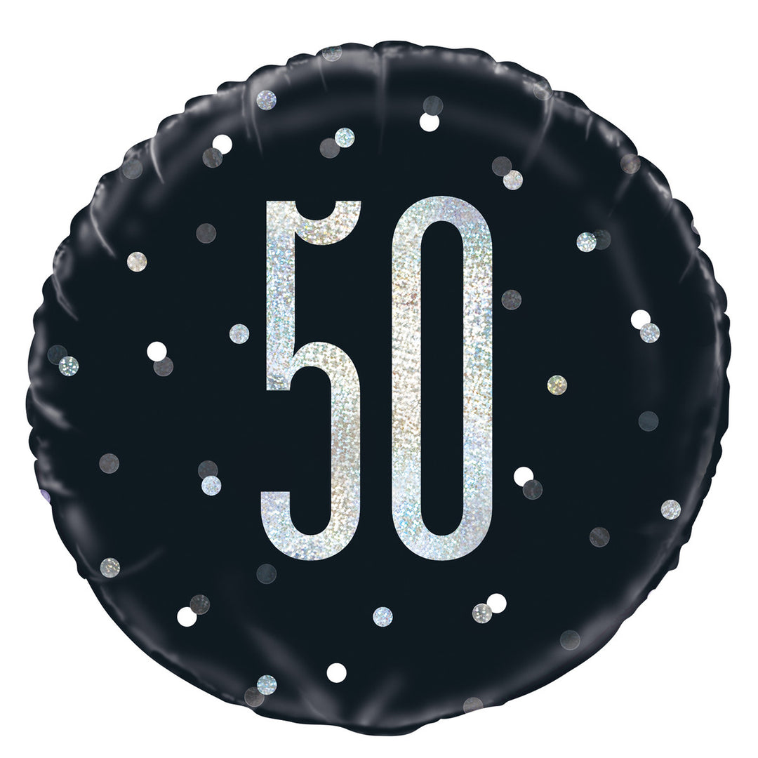 Black And Silver "50" Foil Prismatic Balloon