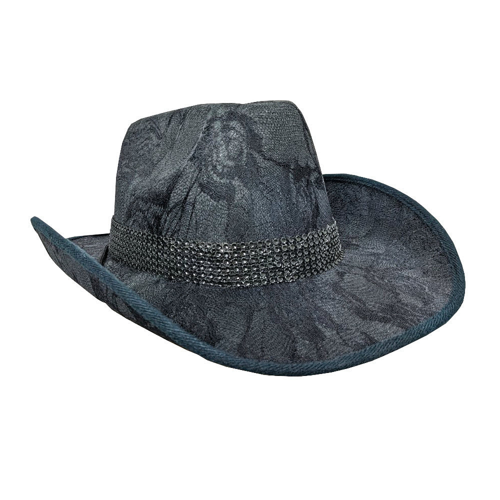 Black Lacy Festival Cowboy Hat With Black Sequin Trim
