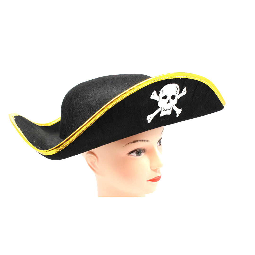 Black Pirate Hat with Gold Rim