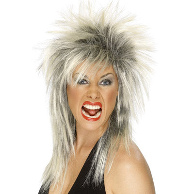 Blonde &amp; Black Mullet Rock Diva Wig