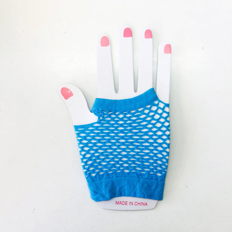 Aqua Blue Fishnet Gloves Short