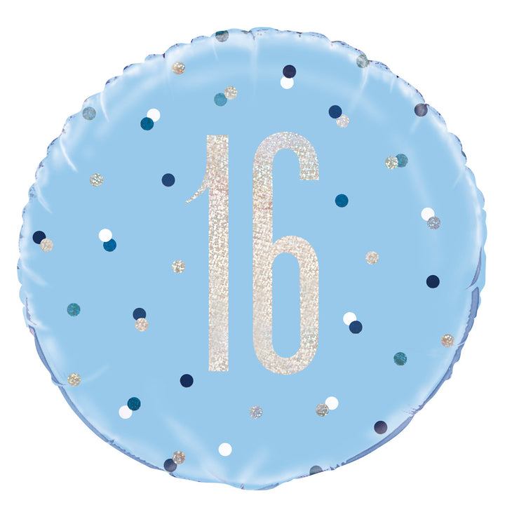 Blue "16" Foil Prismatic Balloon