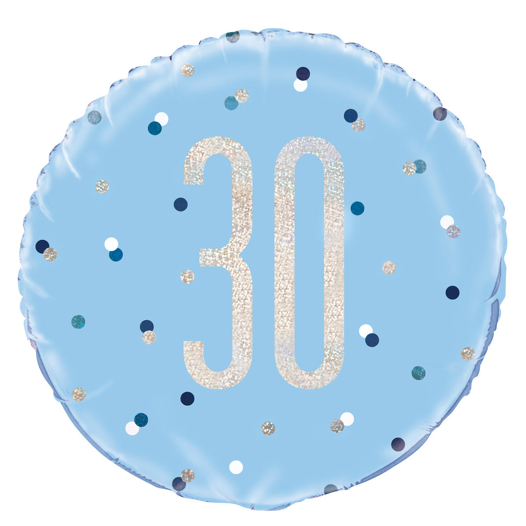 Blue "30" Foil Prismatic Balloon