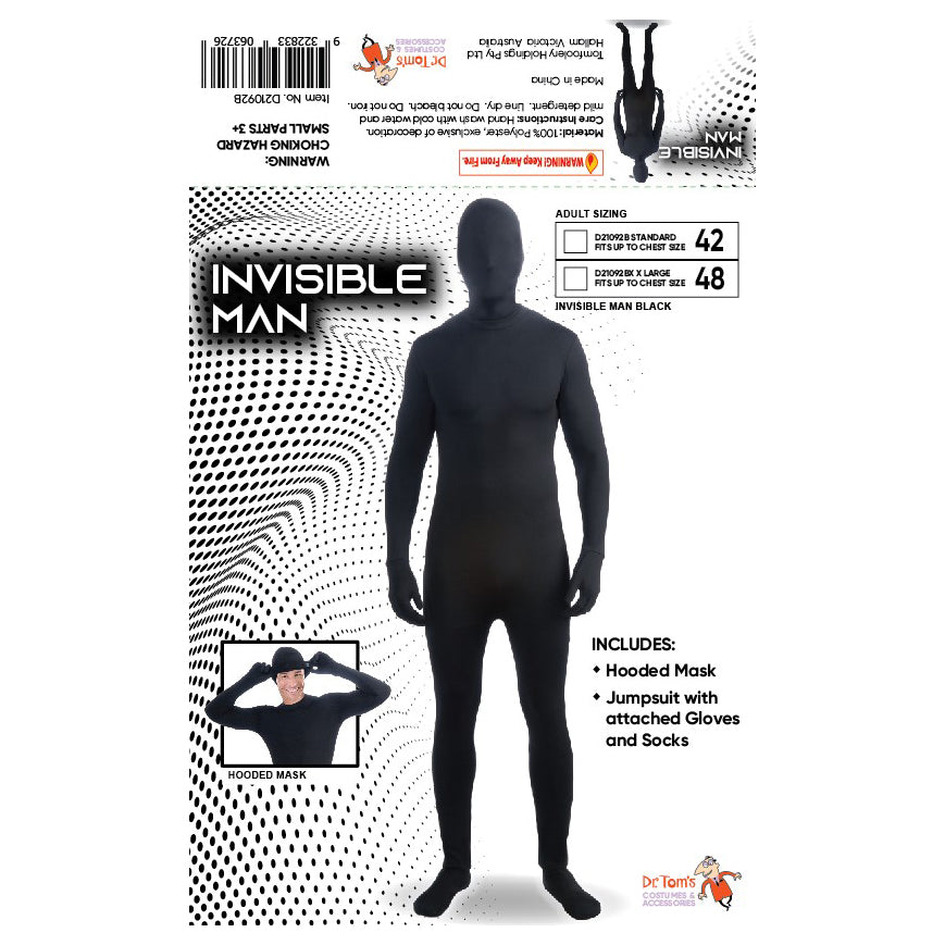 Invisible Man Morphsuit Costume - Black