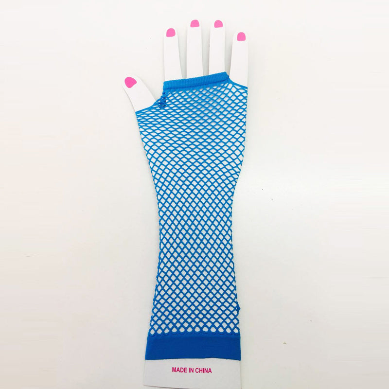 Blue Fishnet Gloves Long