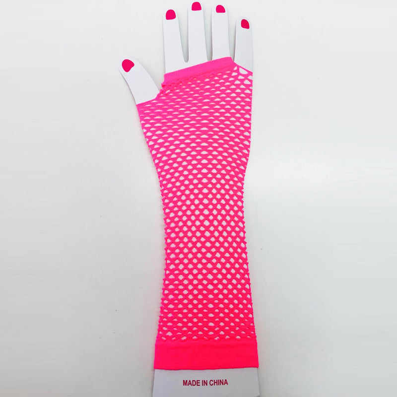 Hot Pink Fishnet Gloves Long