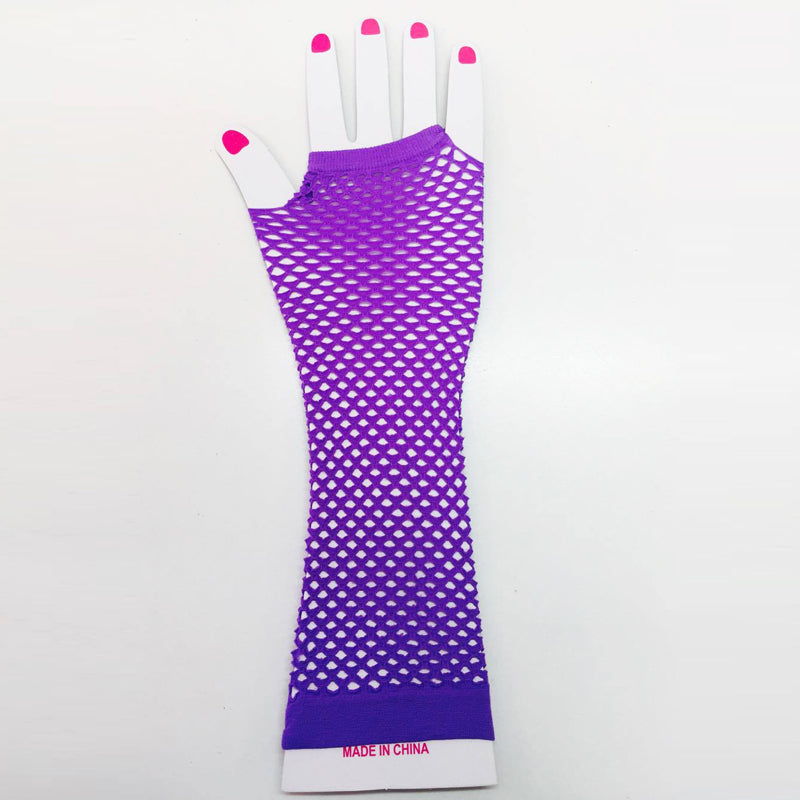 Purple Fishnet Gloves Long
